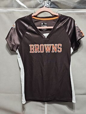 NFL Browns Women's Black and White Jersey with Orange Trim